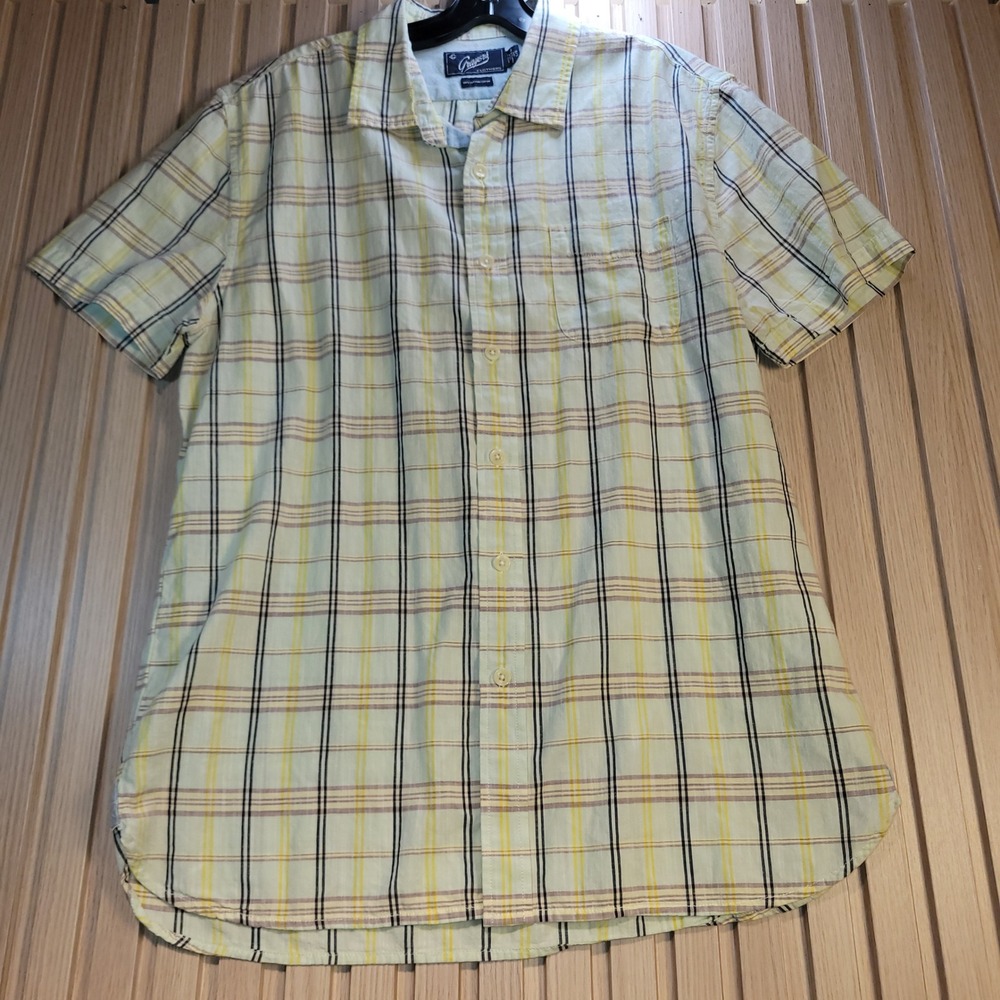 Grayers Clothiers Mens Large Short Sleeve Plaid Button Down Cotton Shirt Yellow